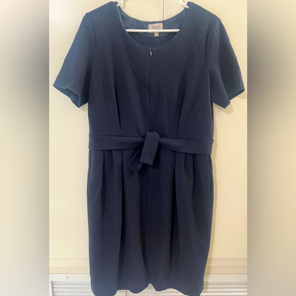 Vintage Armani Collezioni Dark Navy Tie Pencil Classic Made in Italy Dress Sz 12 - Picture 1 of 5